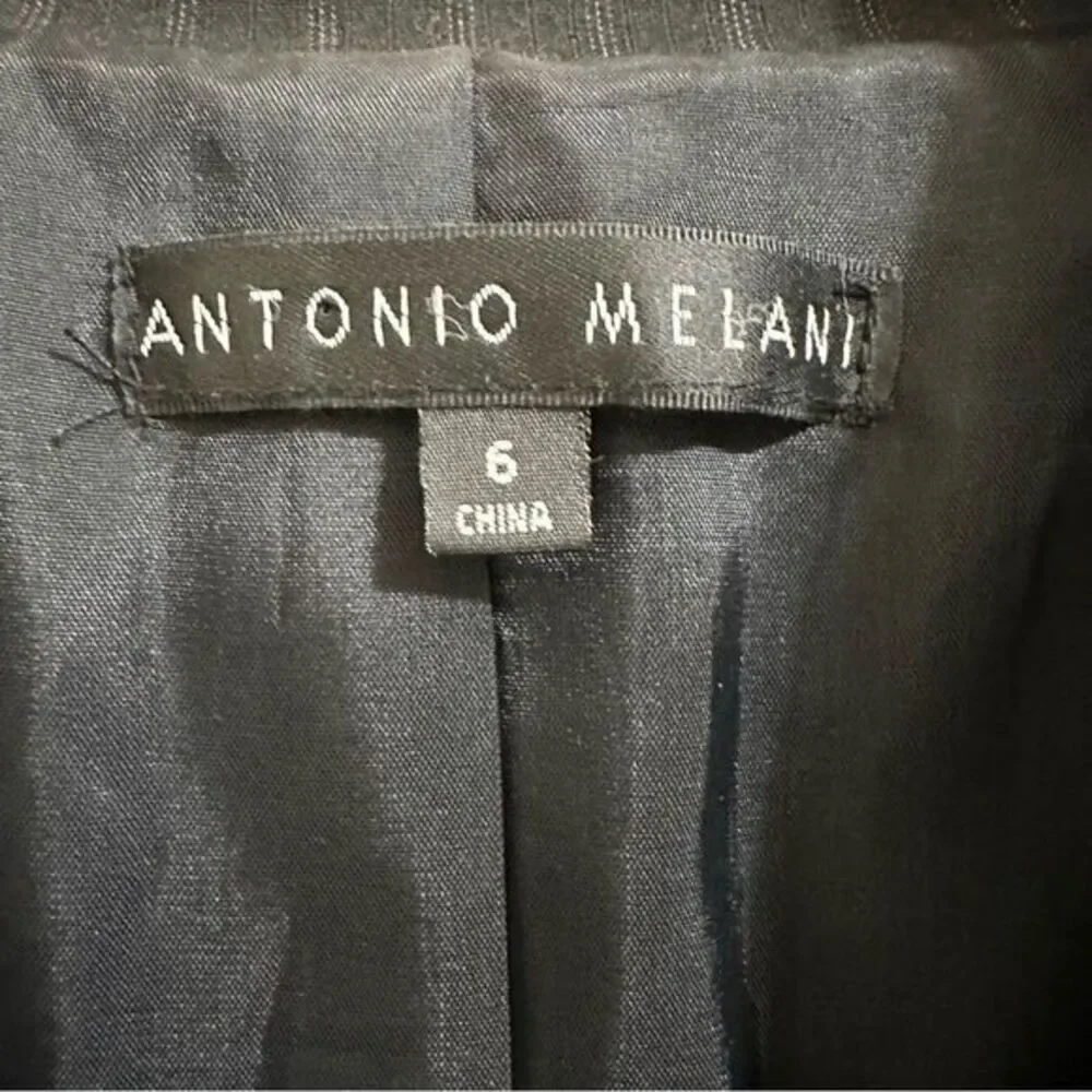 ANTONIO MELANI PINSTRIPE 2 BUTTON‎ LONG BLAZER BLACK CAREERWEAR 6